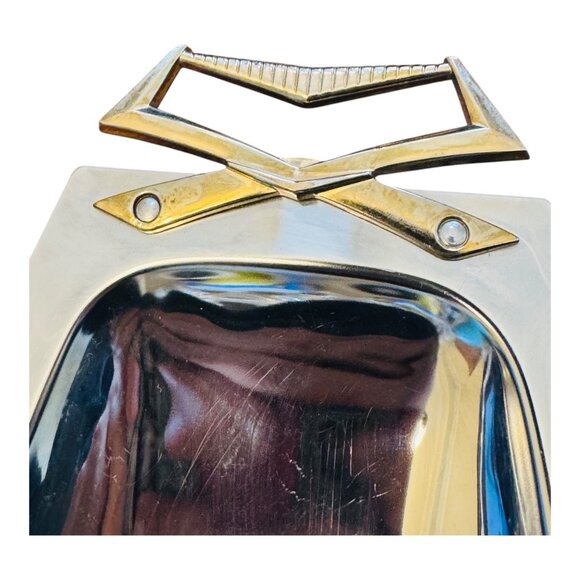 Vintage Kromex Aluminum & Brass Serving Tray With Art Deco Handles - Picture 5 of 7